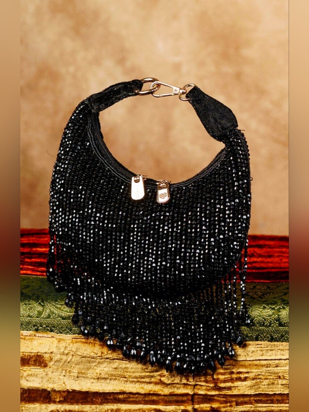 Black Beaded Fringe Shoulder Bag - Women Jewelry Accessory